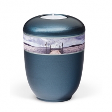Urn parelmoer-blauw keramiek + waxine: Zeesteiger (400ml)