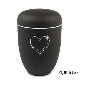 Urn Mat-Zwart met Hart strass-stenen (4500ml)