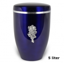 Urn edelstaal Kobalt-Blauw met roos en zilverband (5000ml)