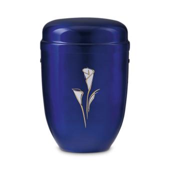 Urn in Blauw edelstaal met Aronskelk