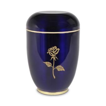 Urn in kobaltblauw edelstaal + roos en goudrand
