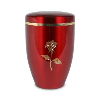 Urn van Bordeaux rood + roos en goudband