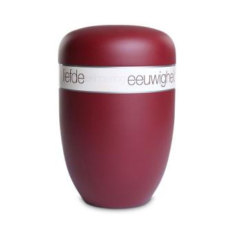 Urn van edelstaal mat-rood met tekstband