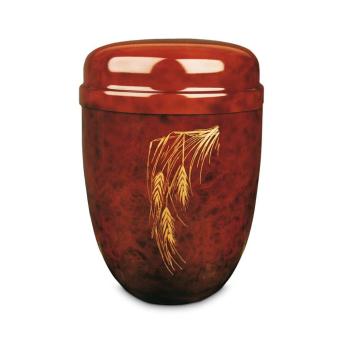 urn in bordeauxrood met graanschoof