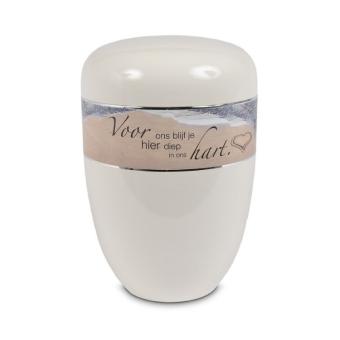 urn van edelstaal Crème-Wit met tekstband