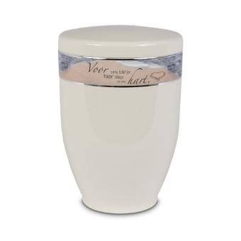 urn in Crème-Wit edelstaal met tekstband