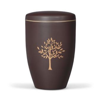 urn van edelstaal met levensboom