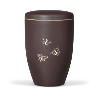 urn in bruin edelstaal met vlinders