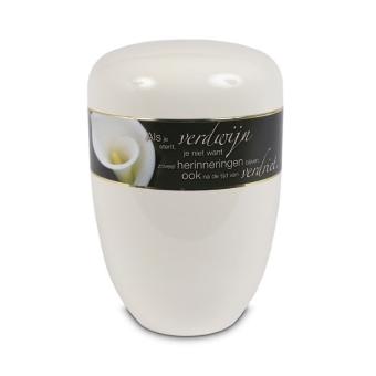 urn in Crème-Wit edelstaal met tekstband