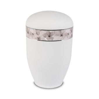 urn in mat-wit edelstaal: Bloemen