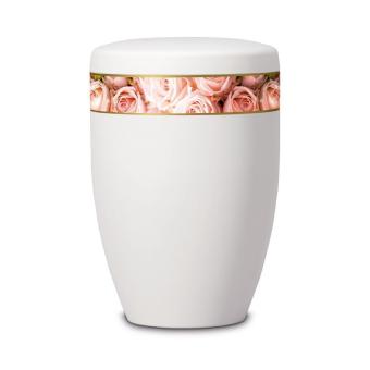 Urn in gematteerd wit +rozenblaadjes