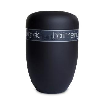 Urn van edelstaal mat-zwart met tekstband