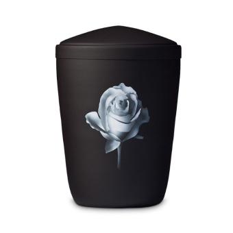 Urn in zwart edelstaal kleur met witte roos (3000ml)