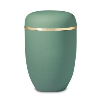 Urn in olijfgroen edelstaal met goudband