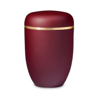 Urn in wijnrood edelstaal met goudband
