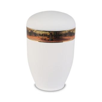 urn in mat-wit edelstaal: Bomen met Bankje