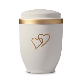 Urn in wit edelstaal met goudkleurige harten
