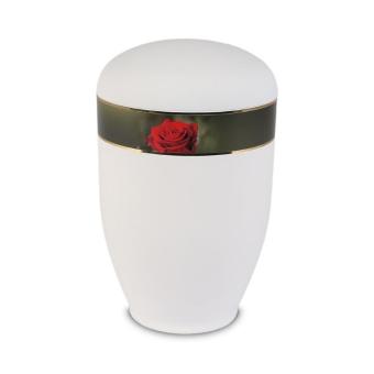 urn in mat-wit edelstaal met rode roos