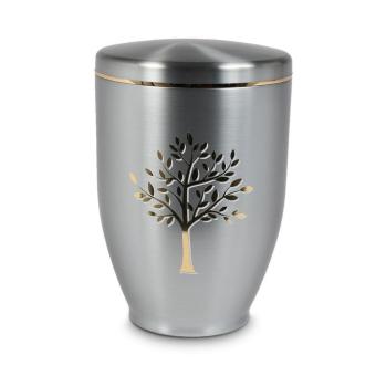 urn in zilverkleur met levensboom
