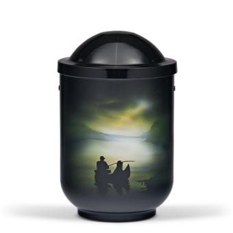 Urn in zwart edelstaal met Airbrush print Visser (4000ml)