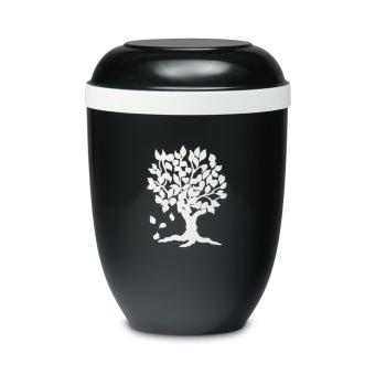 urn van zwart edelstaal met witte levensboom (4500ml)