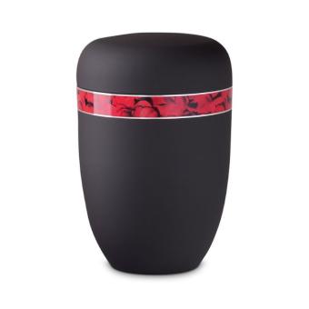Urn van edelstaal MatZwart met decorband Rode Rozen
