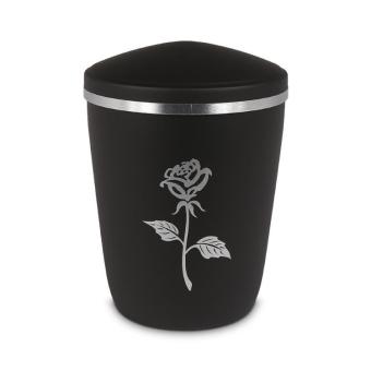 urn zwart edelstaal met roos