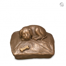 Dieren-urn van keramiek: Slapende Hond met bot