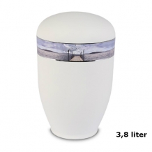 Urn in Mat-Wit edelstaal met Zeesteiger decorlint (3500ml)