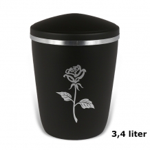 Urn van edelstaal met zilverkleurband en roos (3400ml)