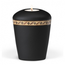 Urn in antraciet keramiek + waxine: Ruiten decorband