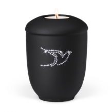 keramiek urn met waxine + Swarovski duif