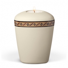 Urn in beige-velours keramiek + waxine: Ruiten decorband