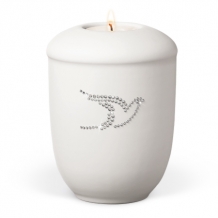 keramiek urn met waxine + Swarovski Duif