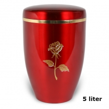 Urn van edelstaal Rood met roos en goudband (5000ml)