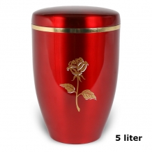Urn edelstaal Rood met roos en goudband (5000ml)