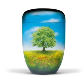 Urn (natuurvriendelijk) met airbrush Crème-wit: Boom in bloemenveld (4500ml)