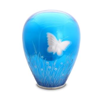 Urn van glas Blue Heaven met witte vlinder (2750ml)