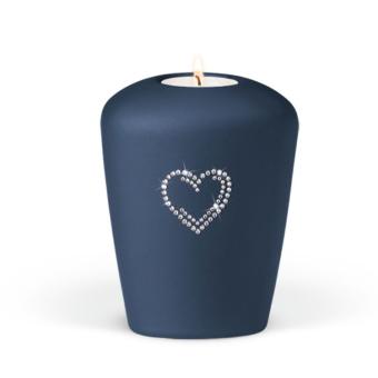 Urn in blauw parelmoer + waxine en hart van kristal (400ml)