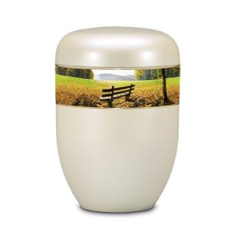 urn van wit-parelmoer edelstaal met Parklandschap
