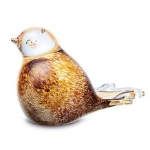 vogel mini urn in bruin met geel en wit