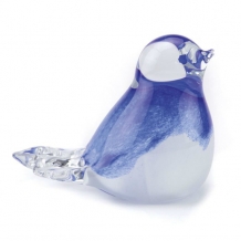 Vogel mini-urn van kristalglas: blauw/wit