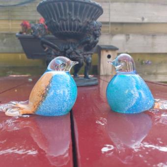 Vogel urn van kristalglas: blauw met geel/oranje (30ml) UITLOPEND ASSORTIMENT