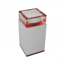 Urn met waxinehouder in satijn: Square met Rood glas