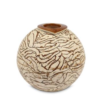 Ares urn met waxine in beige keramiek