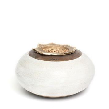 Flora urn Ovaal in wit met bruin