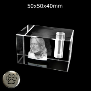 FotoGlas urn 50x50x40mm + pootafdruk dop