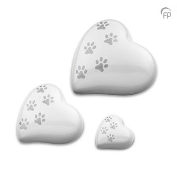 Hart mini urn in wit met pootafdrukken