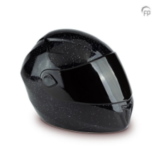 Helm urn in zwart keramiek