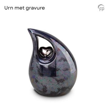 keramiek urn zwartblauw metallic + gravure